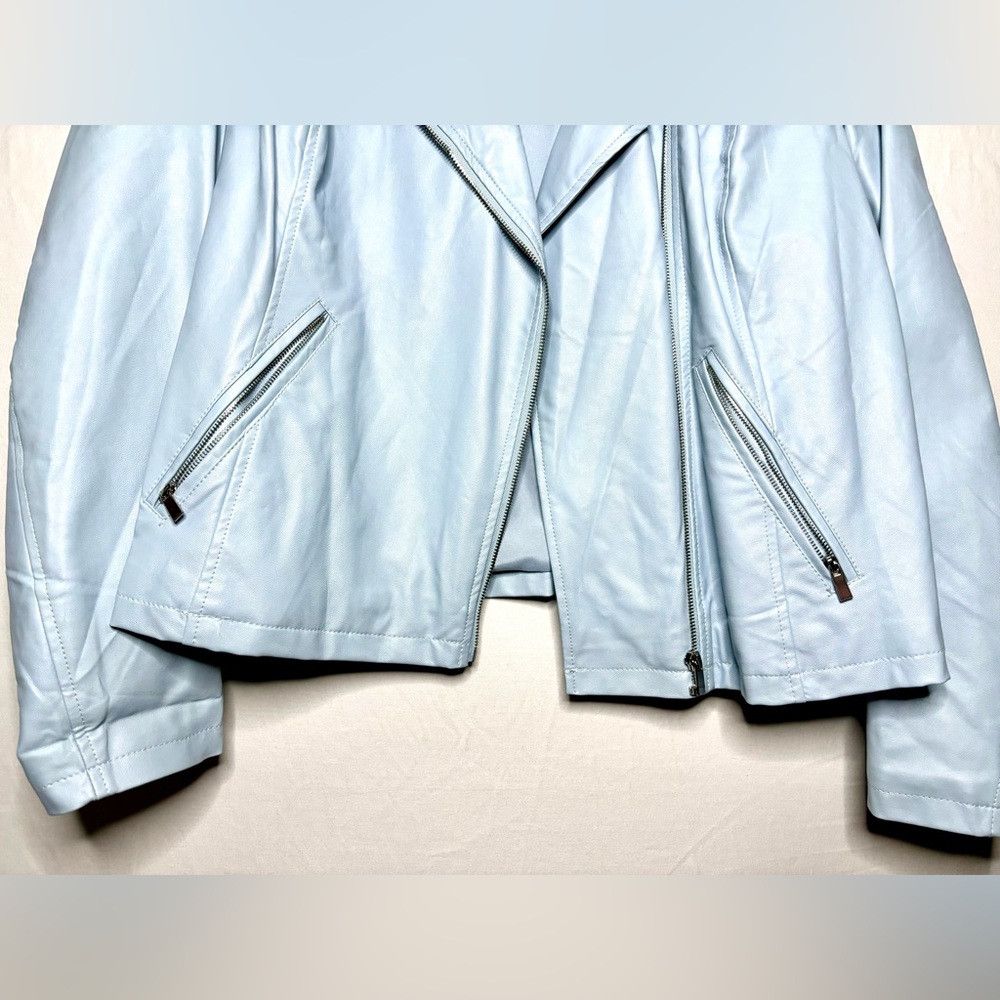 Bagatelle Pale Blue Faux Leather Jacket - Picture 5 of 8